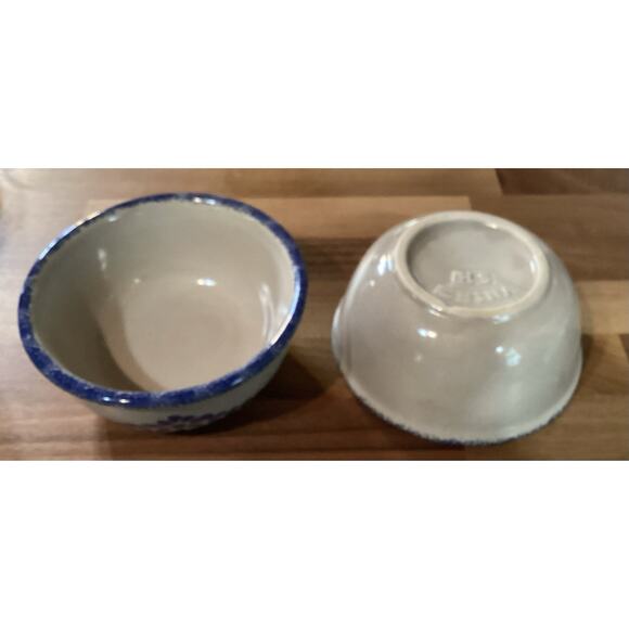Set Of 4 Pottery Loomco Blue Spongeware 5.25” Bowls Floral Pattern HS China - Picture 10 of 11